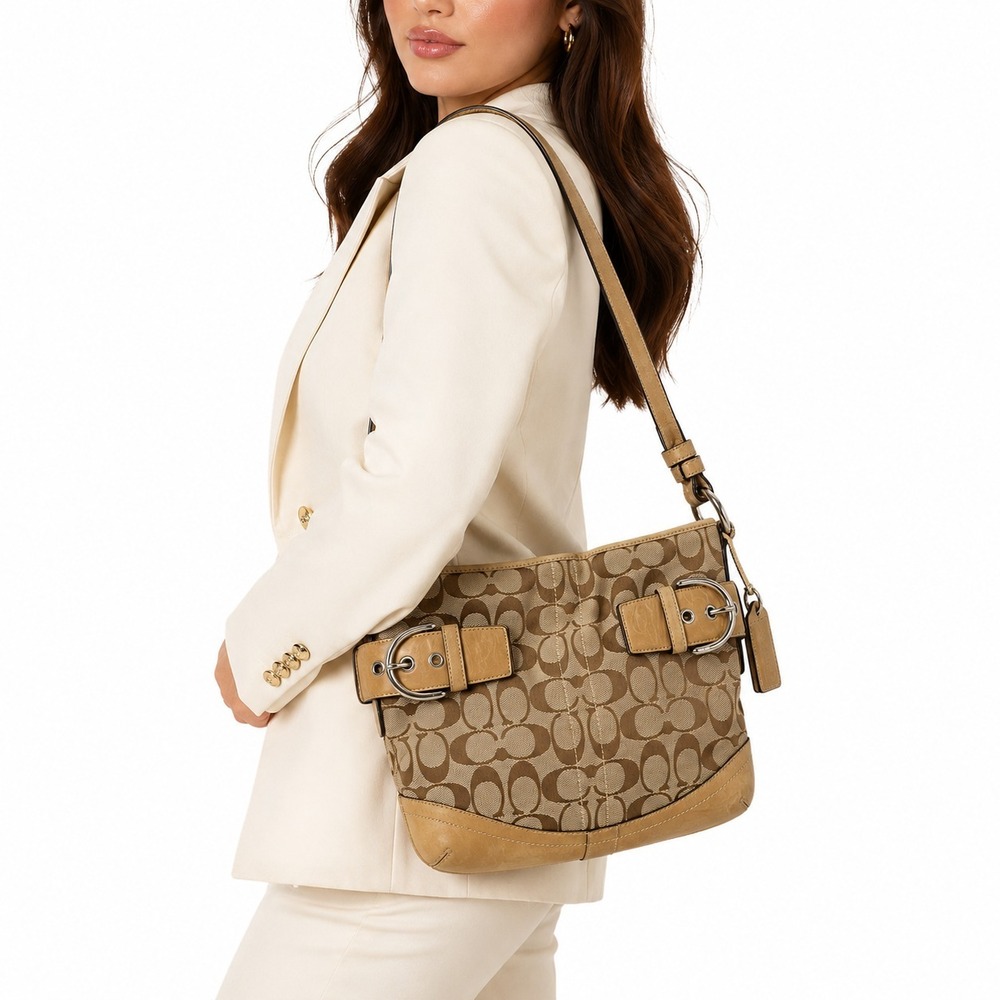 Y2K Coach‎ Soho Crossbody Signature Jacquard Buckle Tan Brown